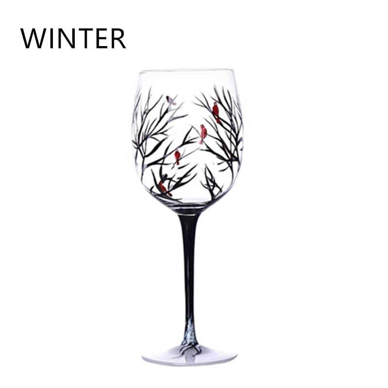 Four Seasons Trees Wine Glasses Goblet Creative Printed Round Glass Cup For Wine Beer Cocktail Large Capacity Glass Cup Gift