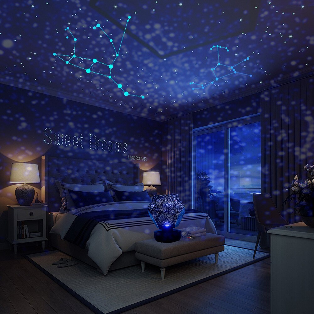 Starry Night Light LED Tri -Color Rotating Projection Starry Sky Galaxy Projection Children Gift Aesthetic Room Decoration Lamp