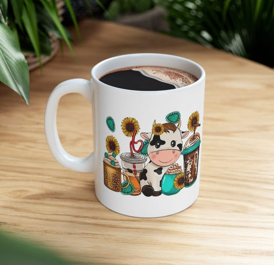 Cute cow Ceramic Mug 11oz contact seller for left handed mug