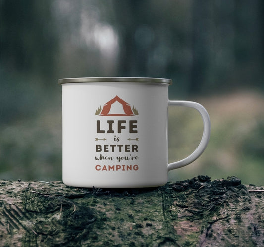 Life is better (Right handed) Enamel Camp Cup