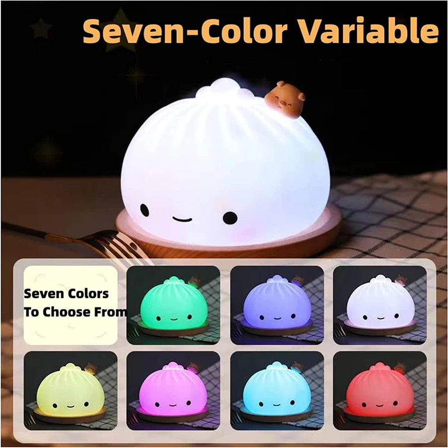 Bun Cute LED Night Light Cartoon Dumpling for kids Bedroom Holiday Home Decoration Soft Lamp Christmas Children Gifts