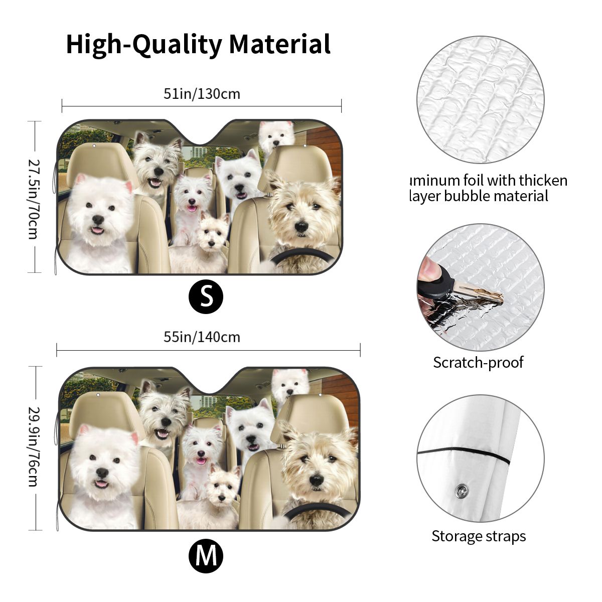 Westie West Highland Terrier Dog Windshield Sunshade Animals Driver Aluminium Foil Car Window Windscreen Cover Heat Reflector