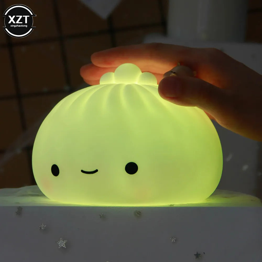 1PC Cute LED Night Light Bun Dumpling Cartoon Bedroom Holiday Home Decoration Soft Lamp Christmas Children Gifts