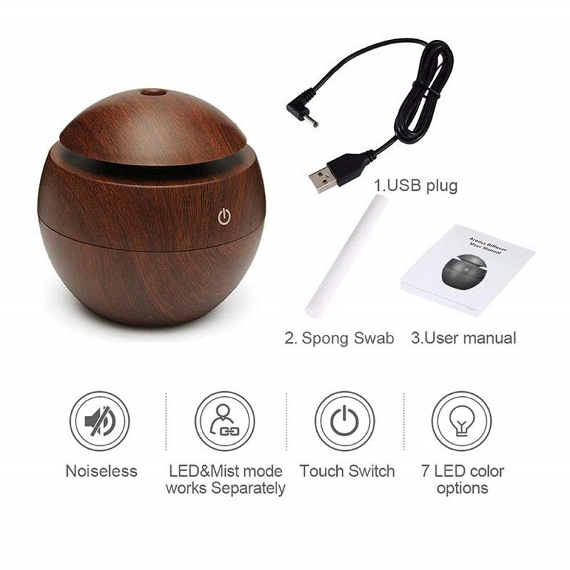 Humidifier Electric Air Aroma Diffuser Wood Ultrasonic 130ML Air Humidifier Essential Oil Aromatherapy Cool Mist Maker For Home