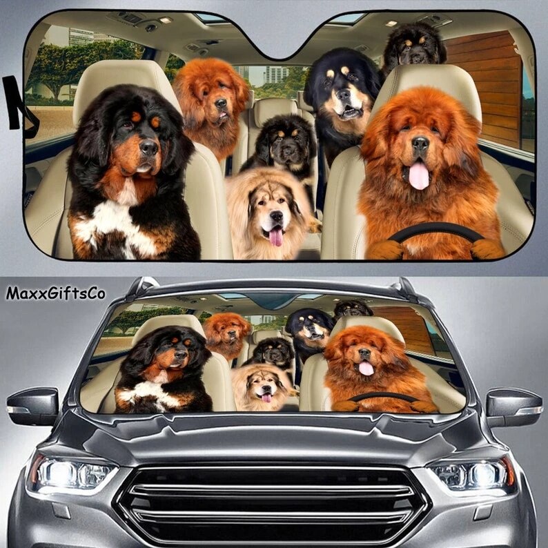 Pug Car Sun Shade, Pug Windshield, Dogs Family Sunshade, Dogs Car Accessories, Car Decoration, Pug Lovers Car Sun Shade, Gift Fo