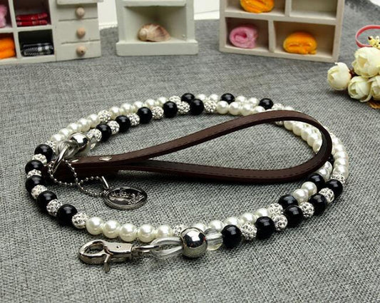 High-grade luxury black white pearl diamond ball leash for pet dog cat doggy fashion lead products puppy accessories 1pcs