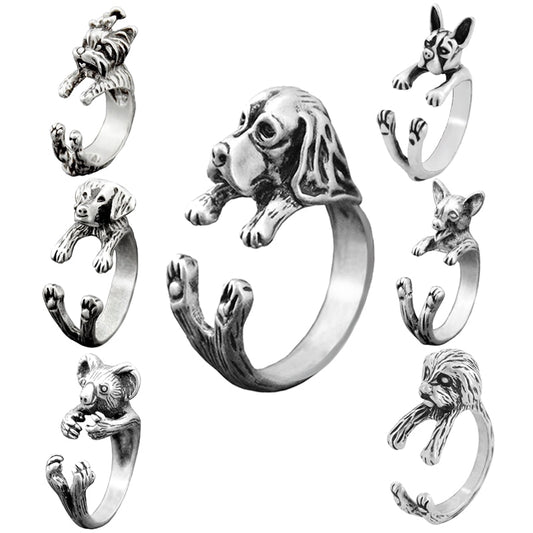 Vintage 3D Basset Hound&Labrador&Shih Tzu&Pug Rings For Women Anel Animal Ring Dog Anillos Couple Ring Men Jewelry Lover Gift