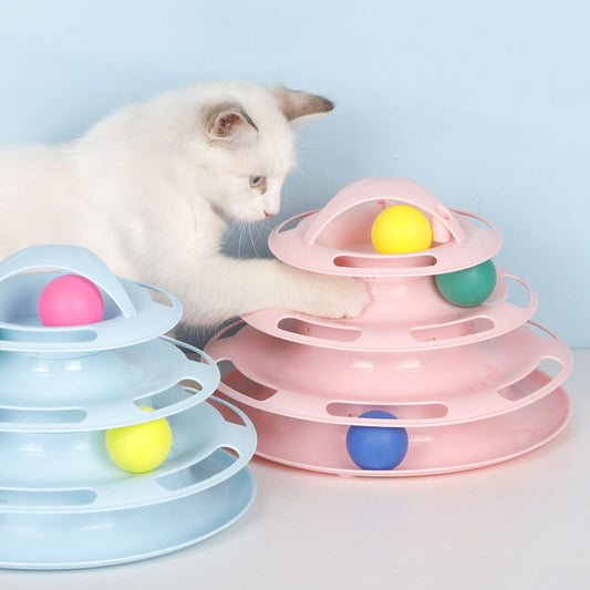 Four Levels Cats Toy Tower Tracks Cat Toys Interactive Cat Intelligence Training Amusement Plate Tower Pet Products Cat Tunnel