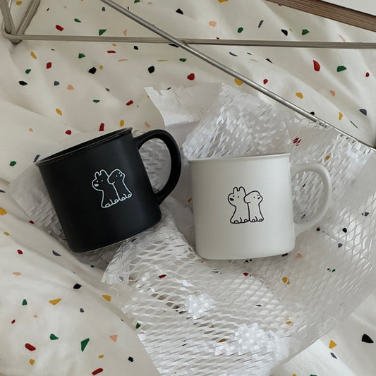 Cute Dog Pattern Coffee Cup Black and White Couple Milk Mug Simple Style Frosted Ceramic Coffee Cup Set